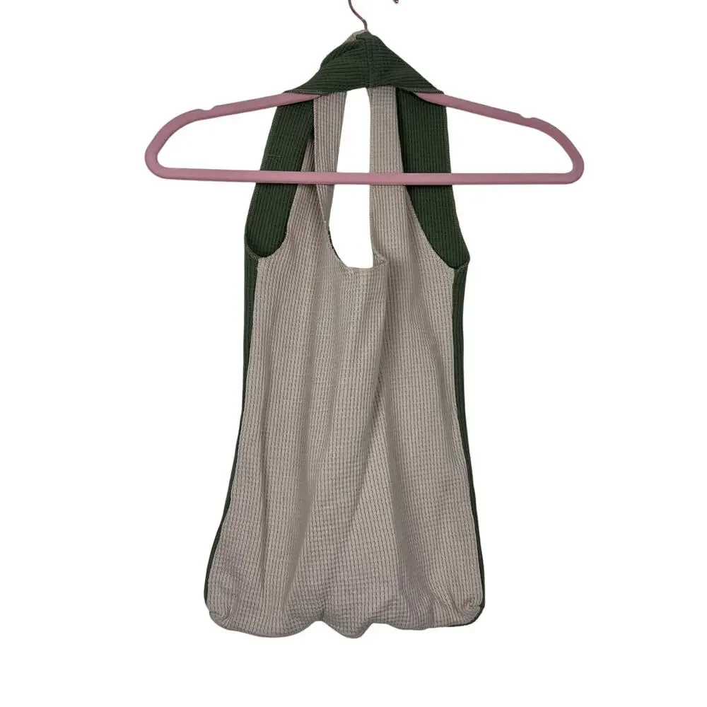 DONNI Two Tone Waffle Knit Tote Bag Olive Green Beige Textured Shoulder Bag - Picture 2 of 2